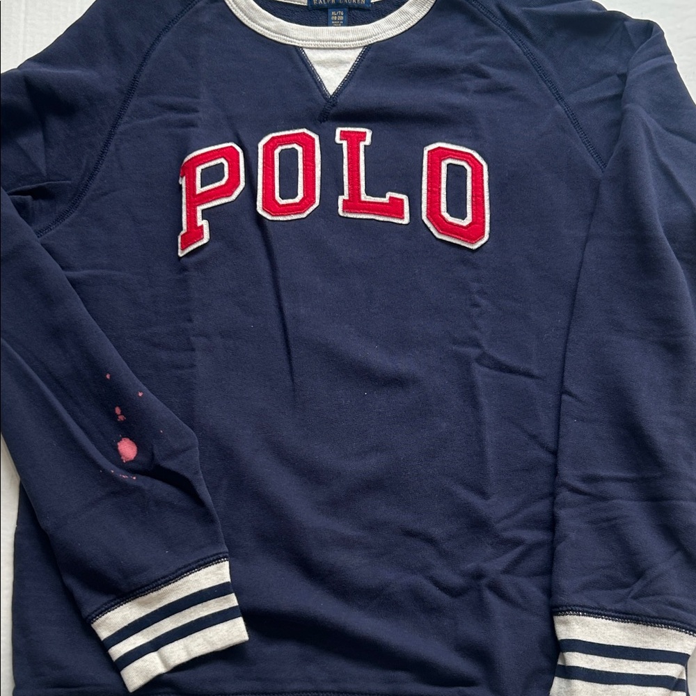 Polo by Ralph Lauren Navy Blue Crewneck Sweatshirt with Red Logo XL BOYS 18 - 20